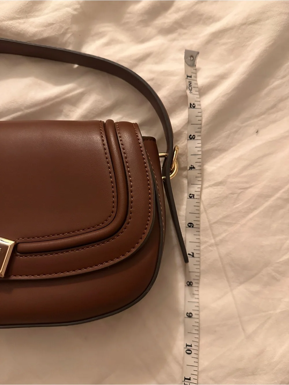 Nine West Brown Leather Top-Handle Clutch with Gold Lock